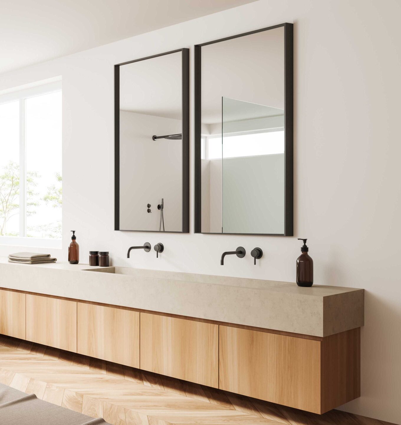 LUSTRO W CZARNEJ RAMIE Z WĄSKIM RANTEM W STYLU MINIMALISTYCZNYM