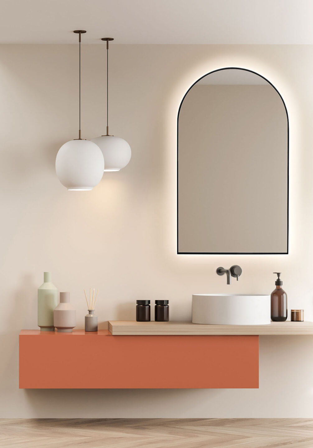 lustro arkadowe w czarnej ramie z podświetleniem