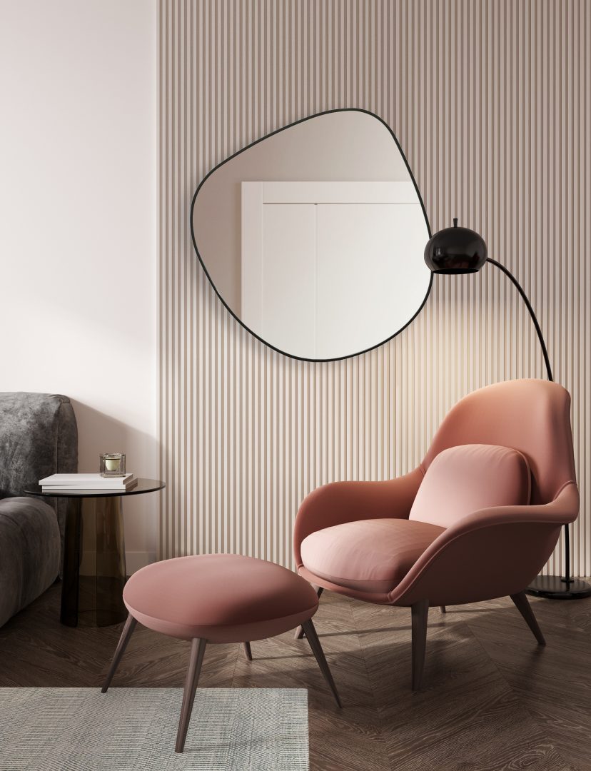 LUSTRO O ORGANICZNYM KSZTAŁCIE W CZARNEJ RAMIE - BULI