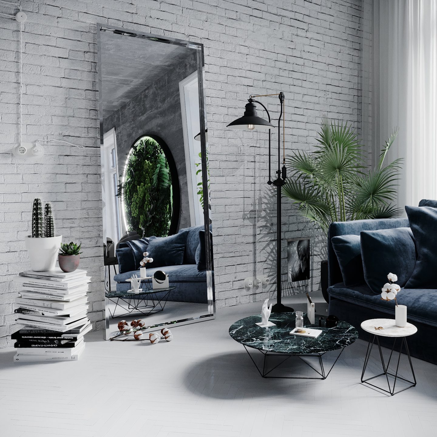 LUSTRO W SREBRNEJ RAMIE