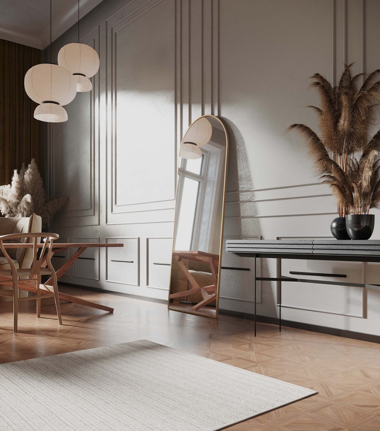 LUSTRO Z ŁUKIEM – ARKADOWE W ZŁOTEJ RAMIE W SALONIE