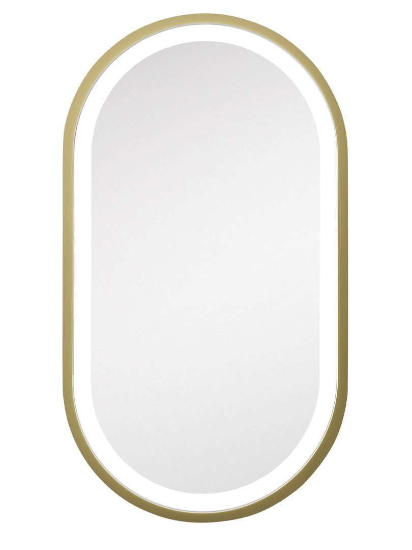 lustro owalne złota rama na białym tle