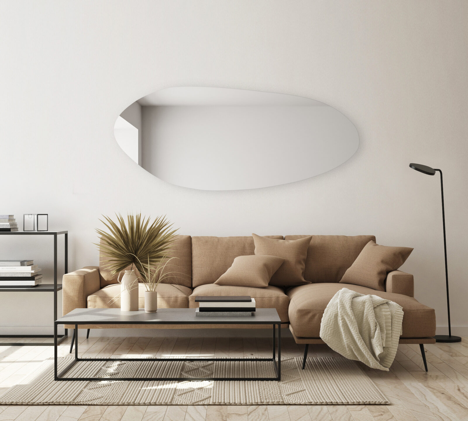 lustro o kształcie nieregularnym wiszące w pionie