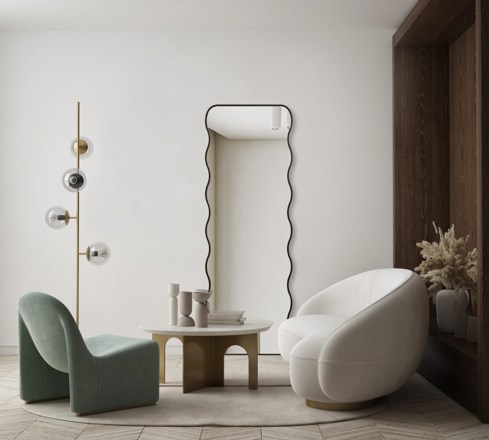 stojące lustro w salonie