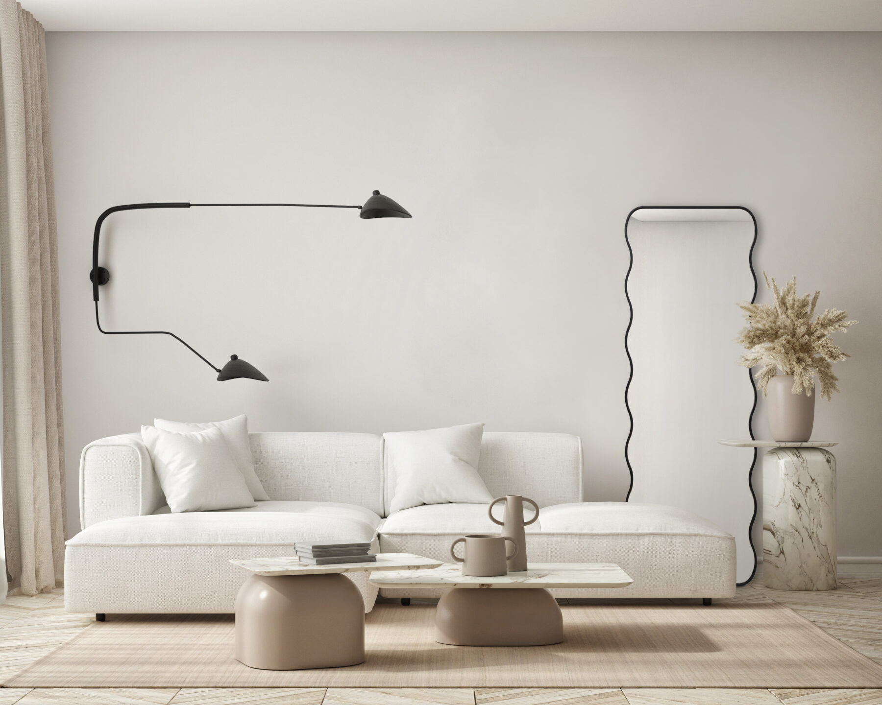 Salon z lustrem Wavy stojącym na podłodze