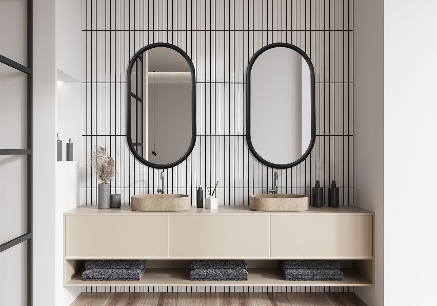 dwa lustra owalne Puffy w czarnej ramie