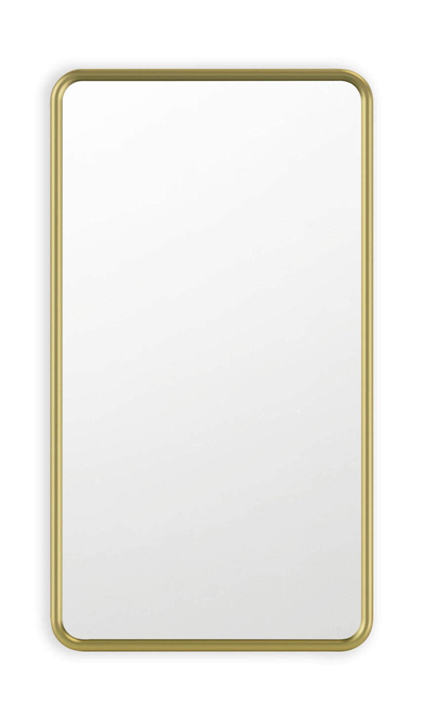 lustro w złotej ramie z zaokrąglonymi rogami Puffy w kolorze Brass Effect