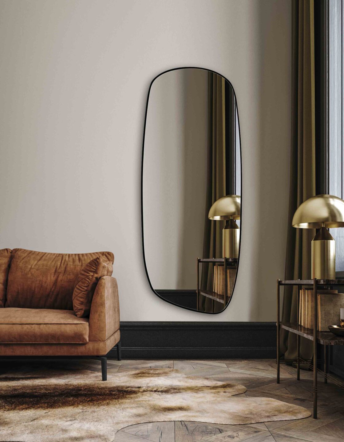 lustro nieregularne w czarnej ramie