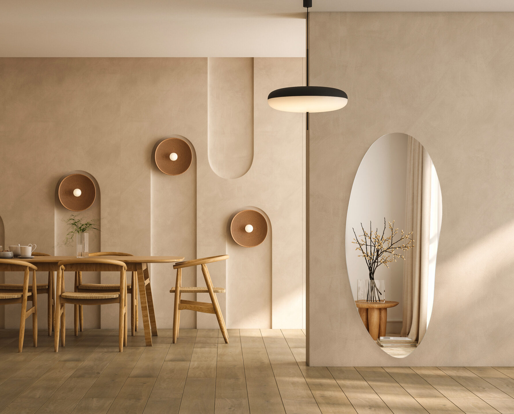 lustro Edvard Led w jadalni w stylu japandi