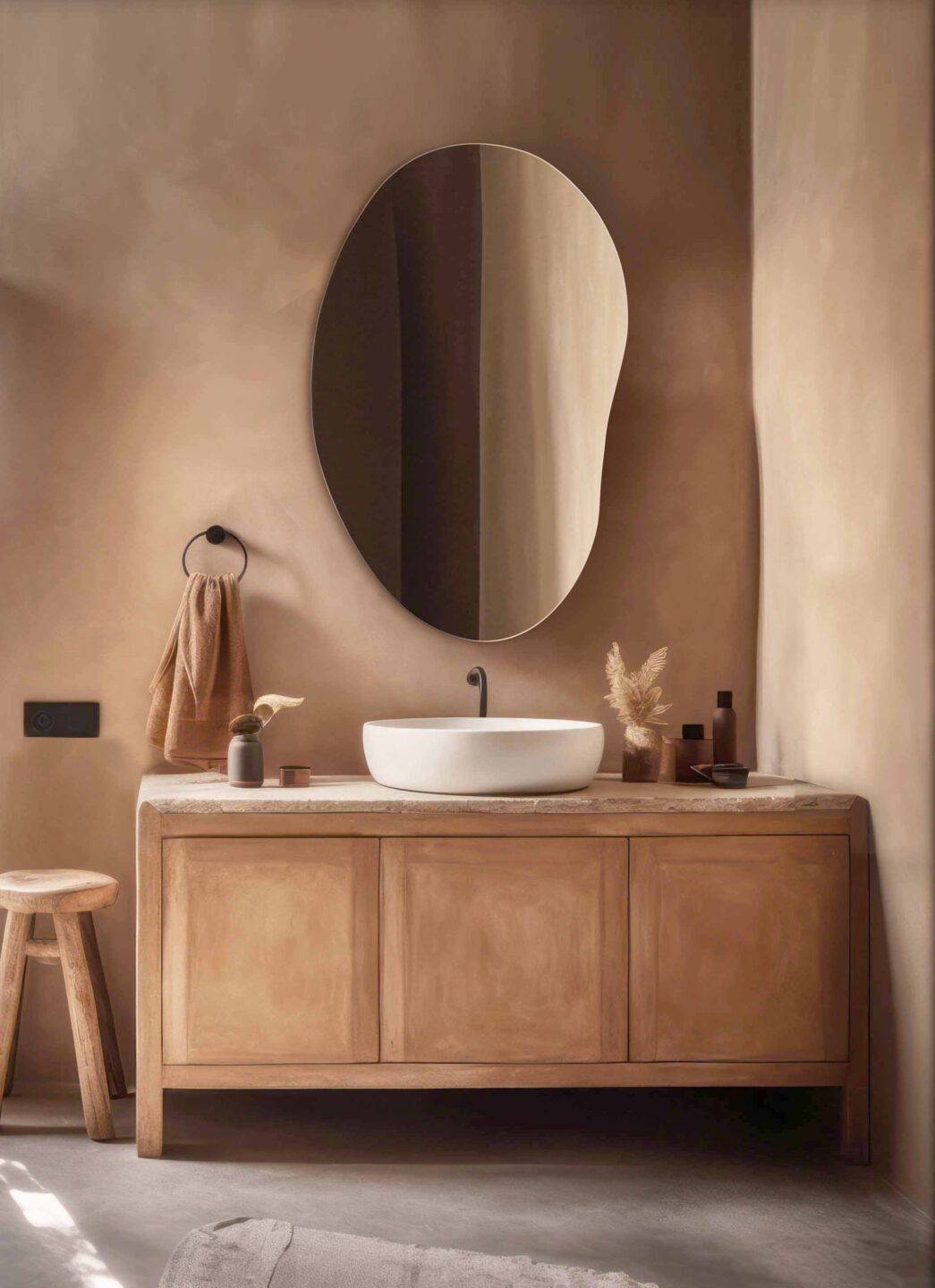 lustro organiczne edvard w łazience japandi