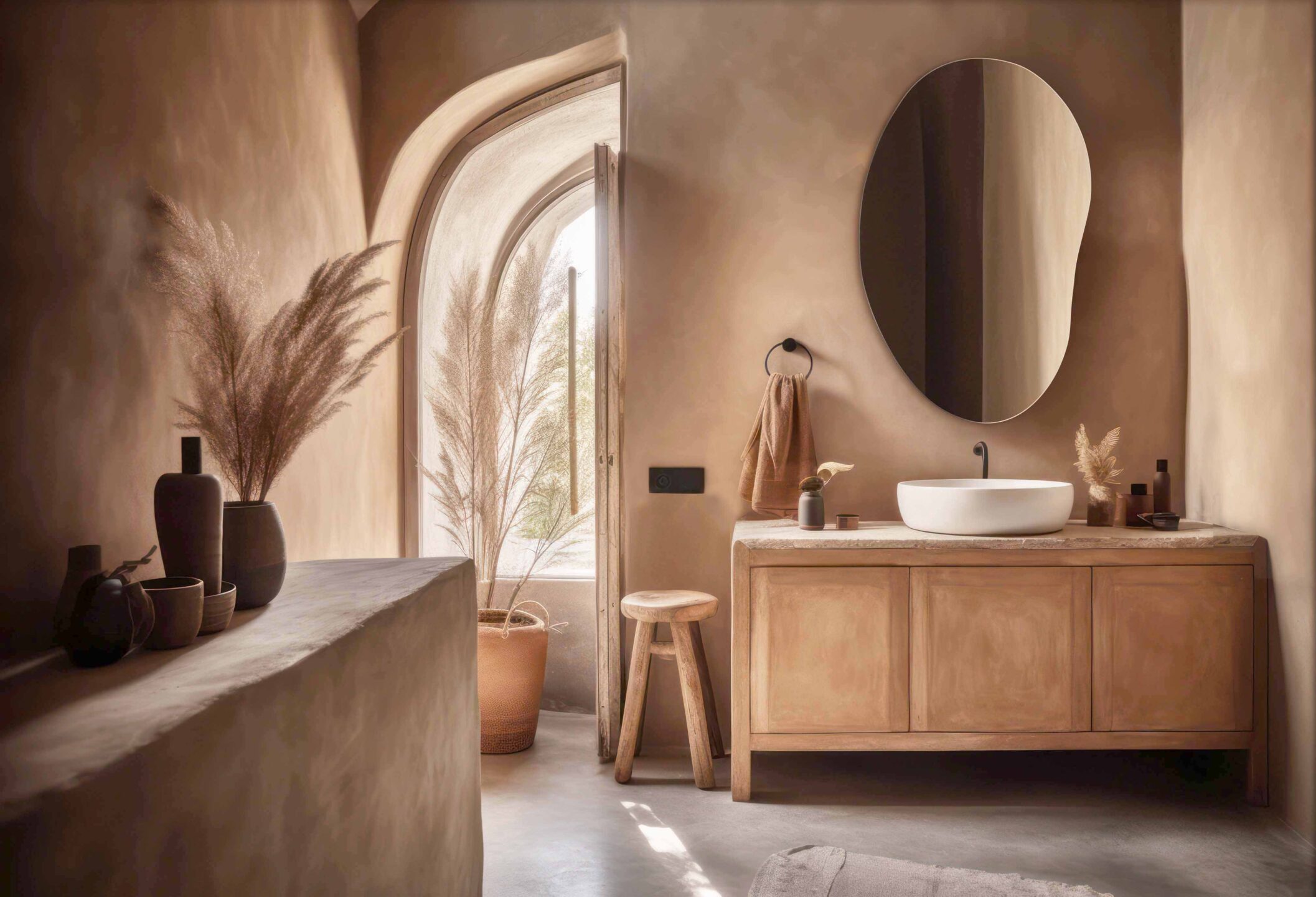 lustro organiczne edvard w łazience w stylu boho