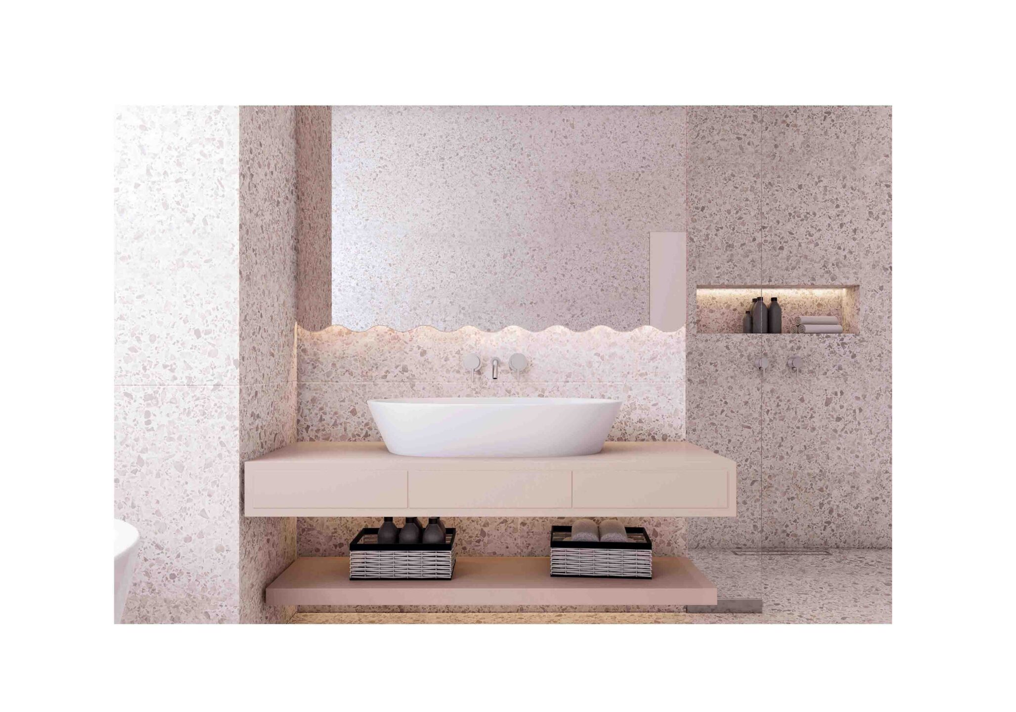 lustro frilly top and bottom w różowej łazience