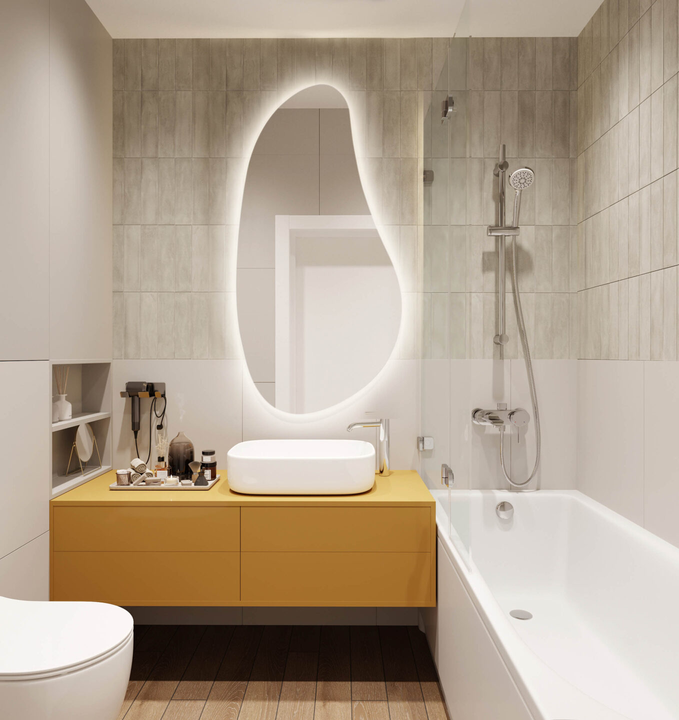 lustro organiczne podswietlane w zielonej lazience