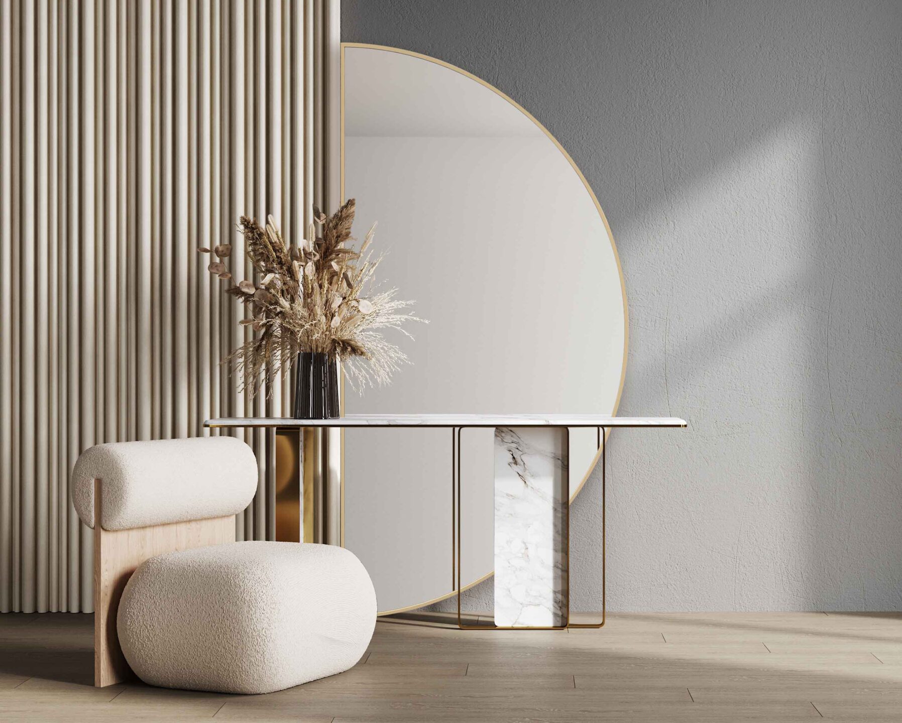 lustro półokrągłe w złotej ramie