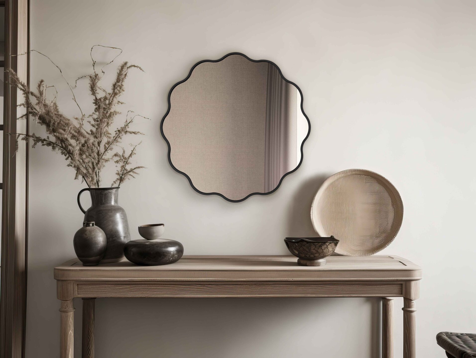 lustro ribbon w bezowym wnetrzu wabi sabi