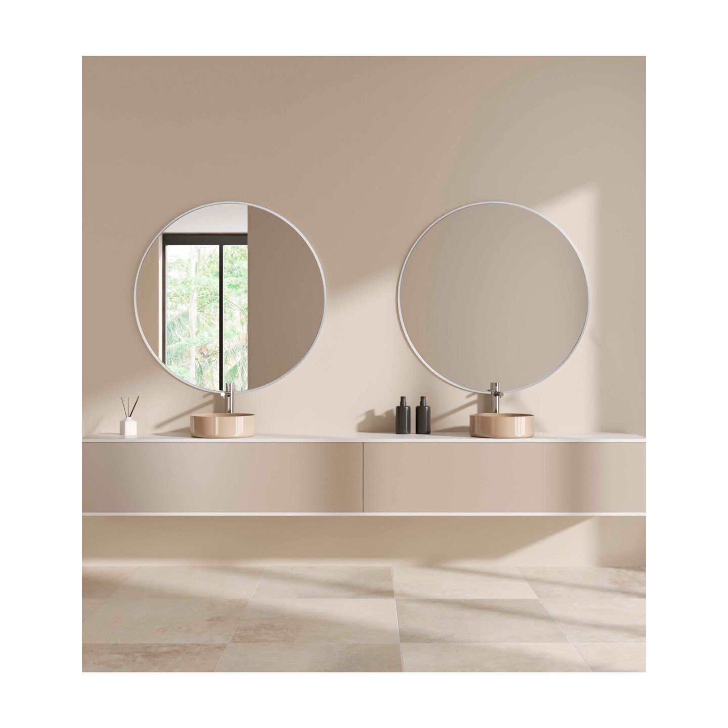 Lustro w srebrnej ramie nad umywalką Runda Slim