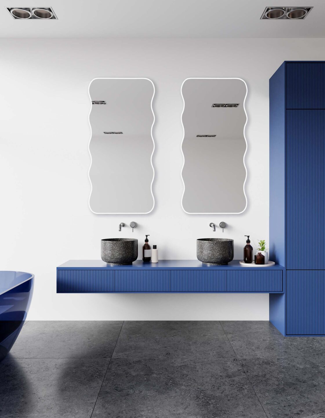 POFALOWANE LUSTRO W BIAŁEJ RAMIE - WAVY